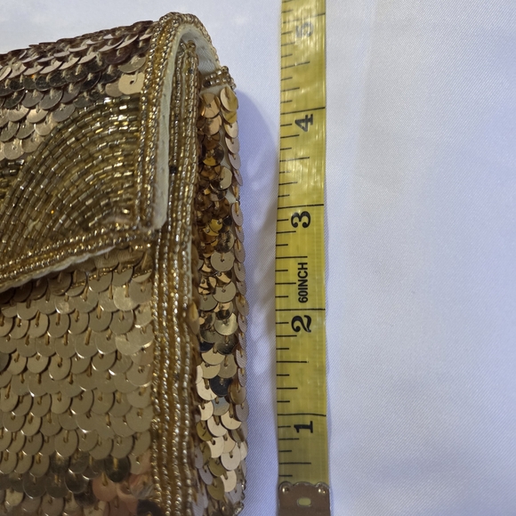 Vintage La Regale Gold Sequin Envelope Clutch Evening Bag 90s Glam Formal